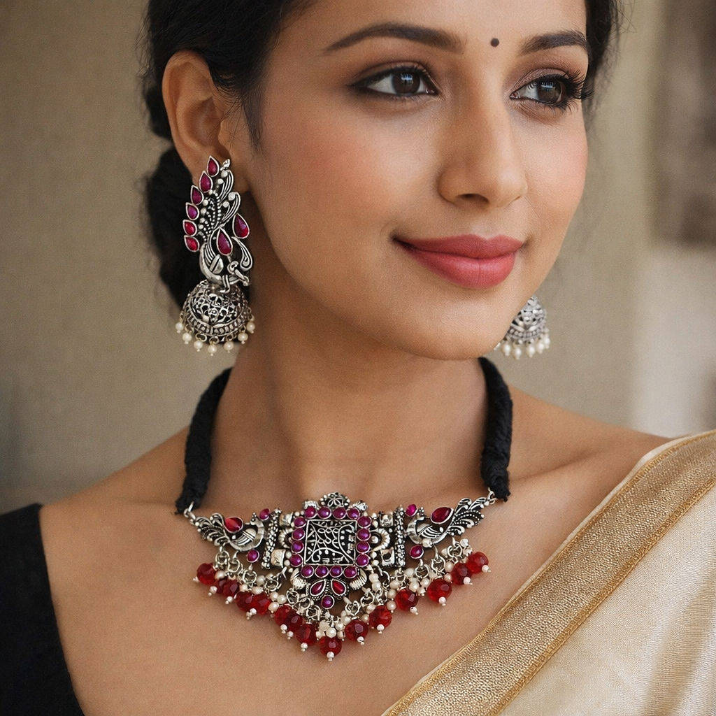 Premium Silver Lookalike Necklace & Earring Set | Timeless Elegance