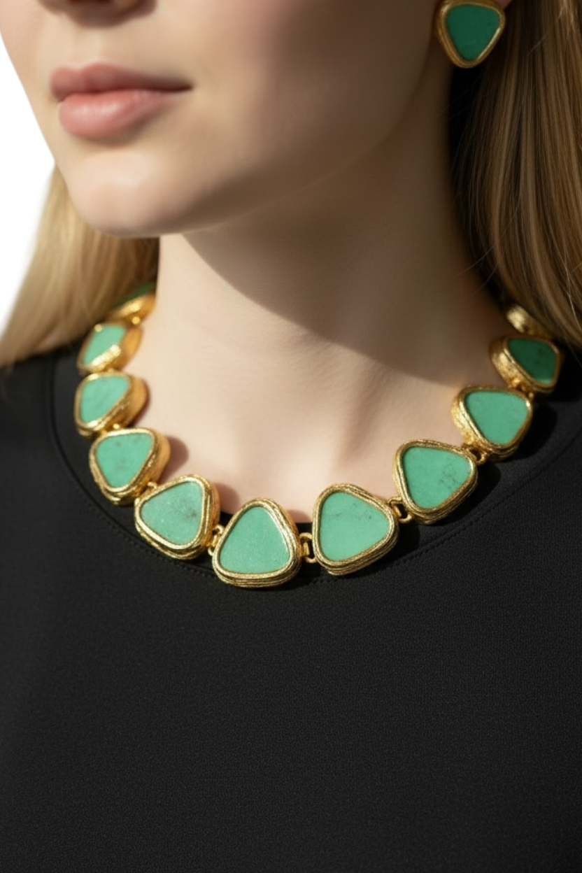Luxury Kundan Green Stone Statement Necklace Set | Elegant Affordable Luxe Jewelry