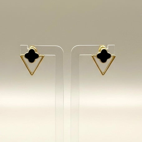 Black Clover & Gold Triangle Drop Earrings | Minimal Geometric Statement Jewelry