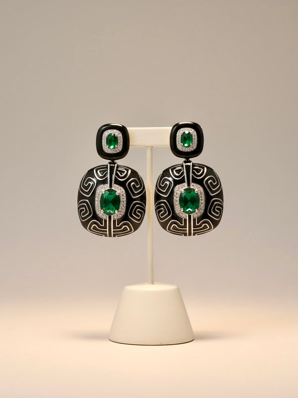 Black  & Emerald Green Statement Earrings | Modern Luxe Drop Earrings