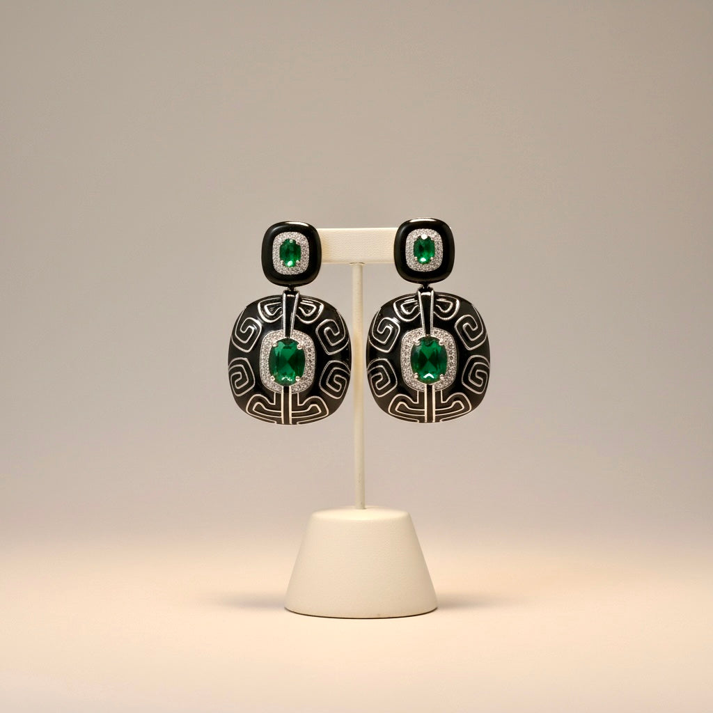 Black  & Emerald Green Statement Earrings | Modern Luxe Drop Earrings