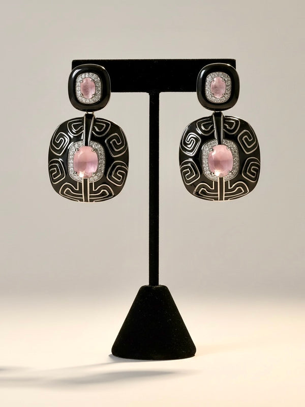 Black Enamel & Pink Statement Earrings | Modern Luxe Drop Earrings