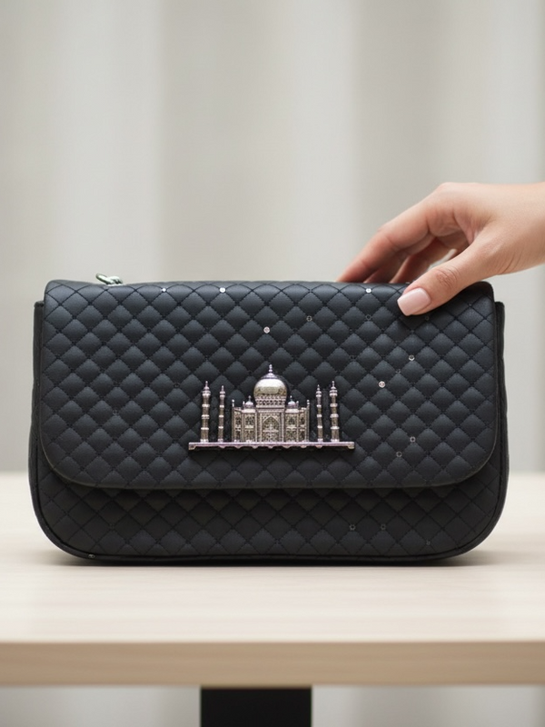 Effortless Glam Black Clutch | With Heritage Detail