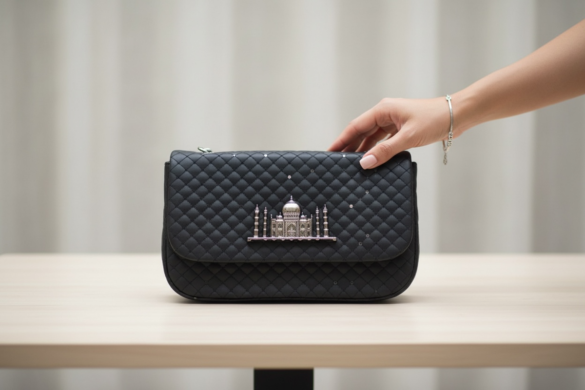 Effortless Glam Black Clutch | With Heritage Detail