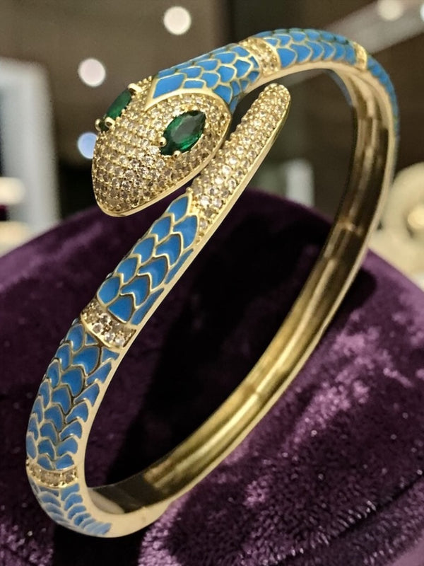 Serpentine Statement Cuff Bracelet with Enamel & Crystal Detailing