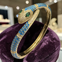 Serpentine Statement Cuff Bracelet with Enamel & Crystal Detailing