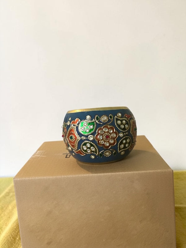 Blue Meenakari Floral Statement Bangle | Handcrafted Enamel Ethnic Kada