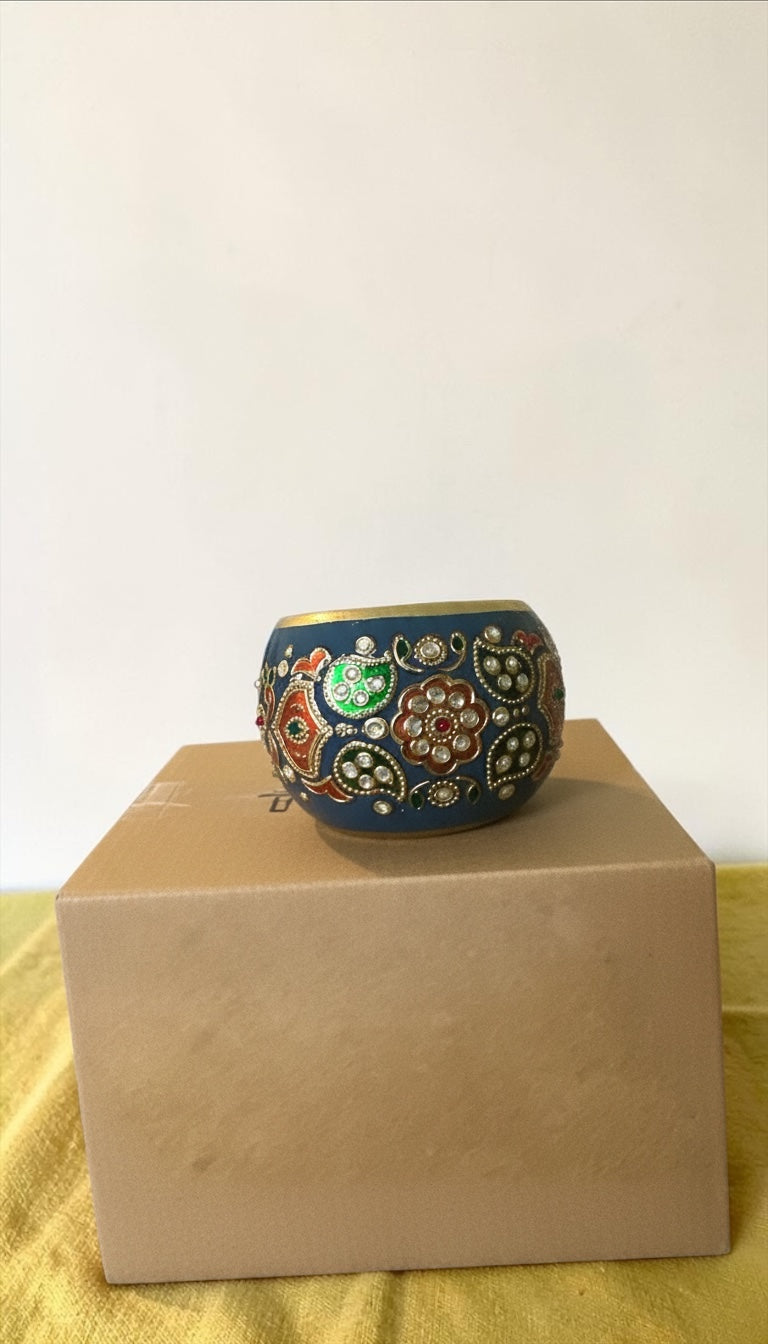 Blue Meenakari Floral Statement Bangle | Handcrafted Enamel Ethnic Kada