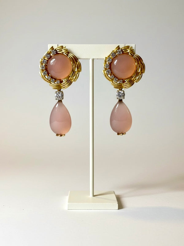 Blush Pink Cabochon Drop Earrings in Gold Tone