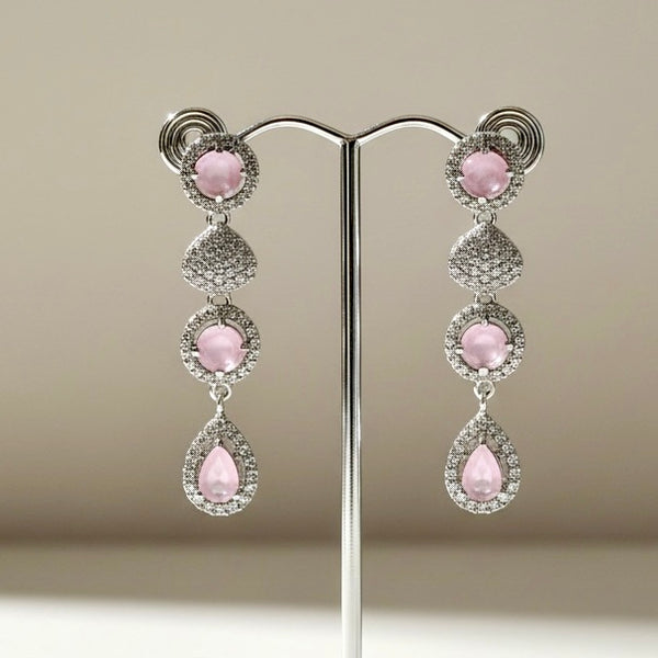 Blush Pink Teardrop Crystal Earrings in Silver Tone | Elegant Minimal Drop Jewelry