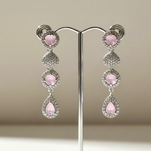 Blush Pink Teardrop Crystal Earrings in Silver Tone | Elegant Minimal Drop Jewelry