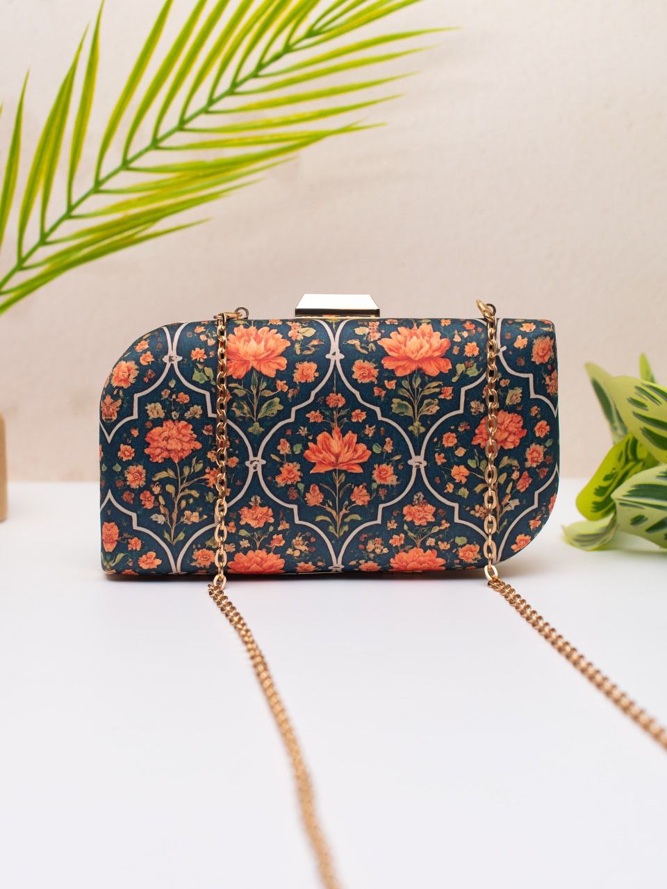 Vintage Floral Clutch with Chain Strap | Fusion Evening Handbag