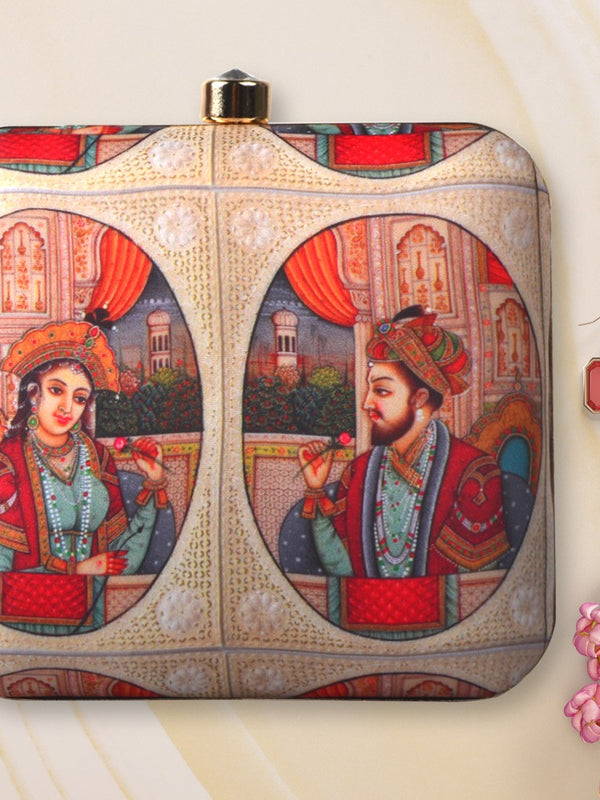 Royal Mughal Art Clutch Bag with Chain | Vintage Indian Wedding Party Purse