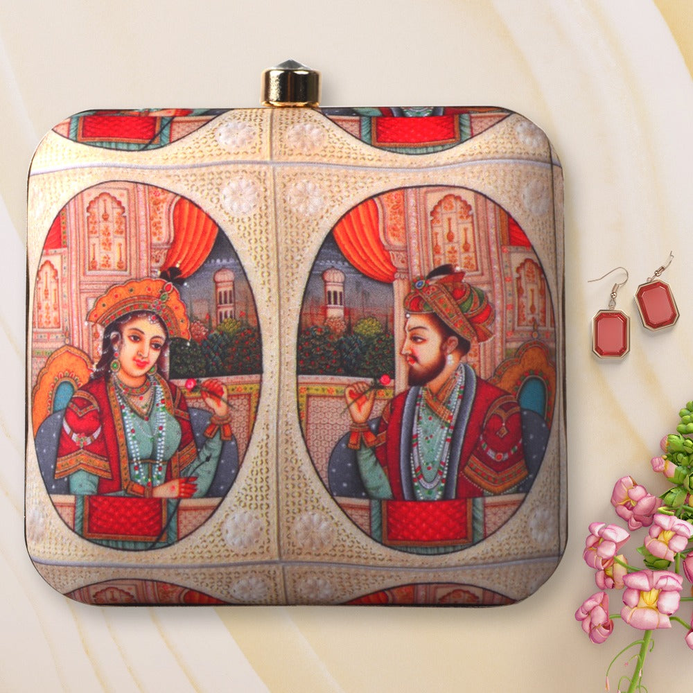 Royal Mughal Art Clutch Bag with Chain | Vintage Indian Wedding Party Purse