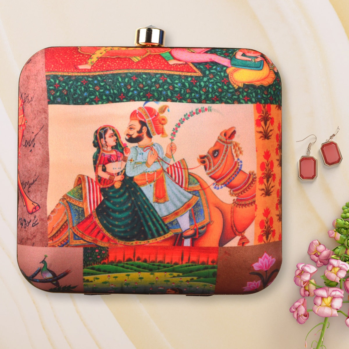Art Clutch Bag | Heritage Rajasthani Print Evening Box Bag