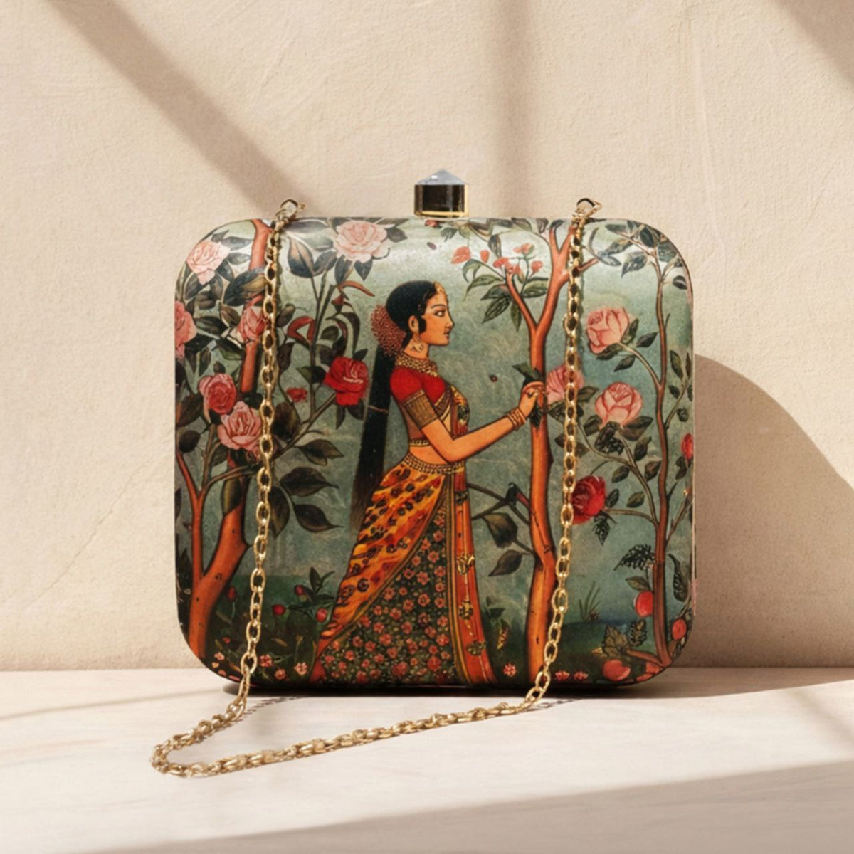 Mughal Art Woman Clutch Bag | Vintage Floral Ethnic Statement Handbag