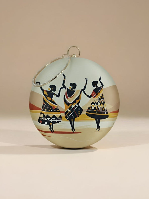 Dance Art Round Clutch Bag with Metal Handle | Statement Designer Handbag