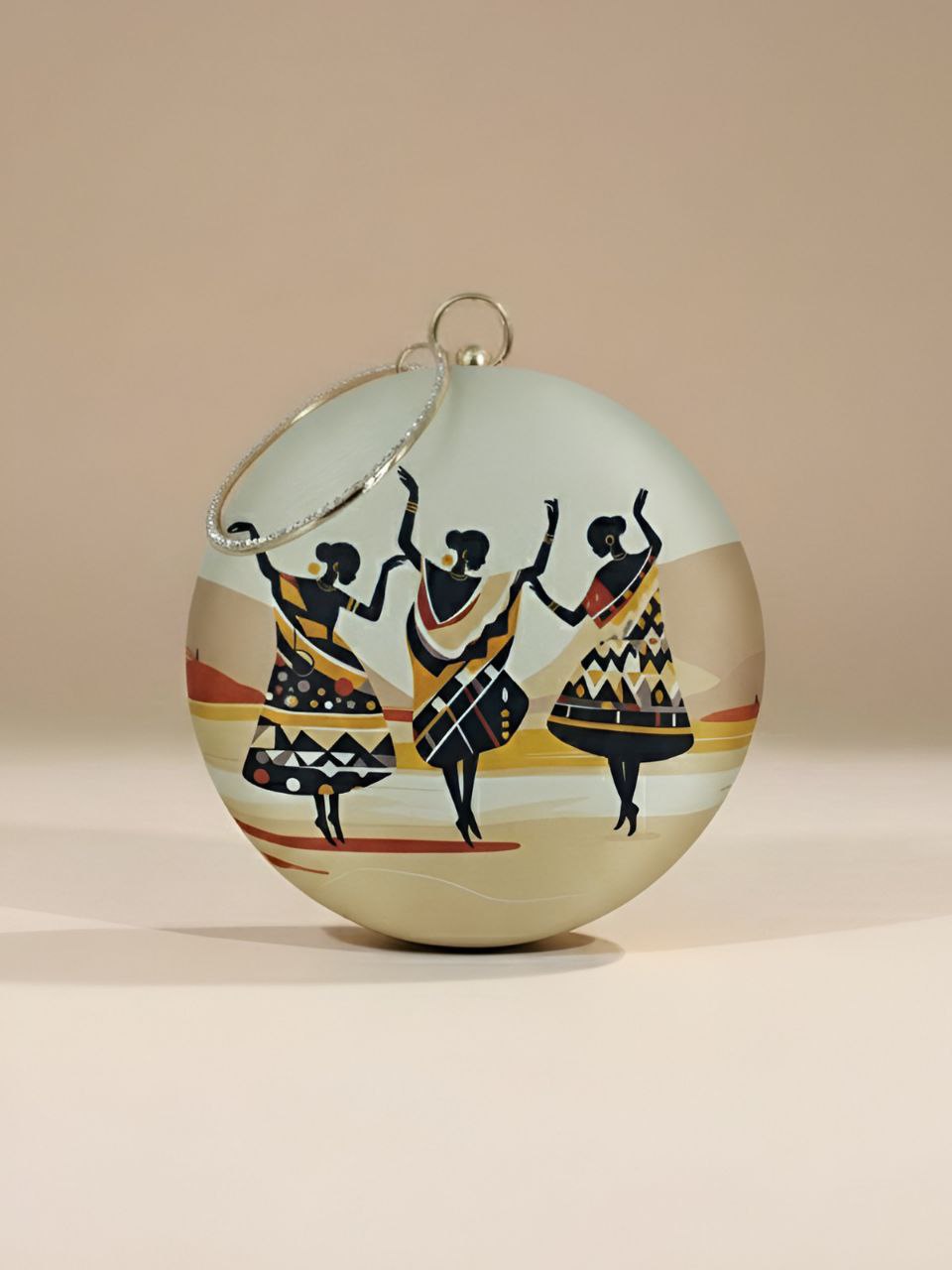 Dance Art Round Clutch Bag with Metal Handle | Statement Designer Handbag