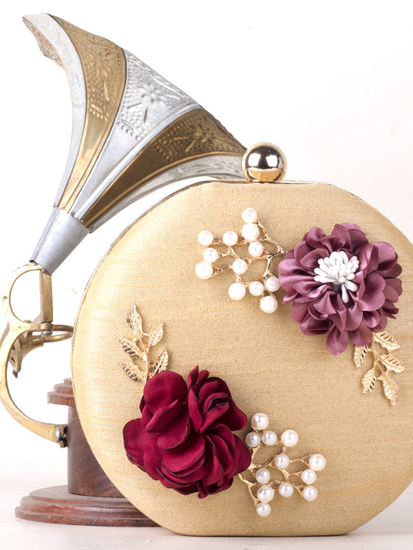 Floral Embellished Clutch Bag | Pearl & Flower Wedding Evening Bag