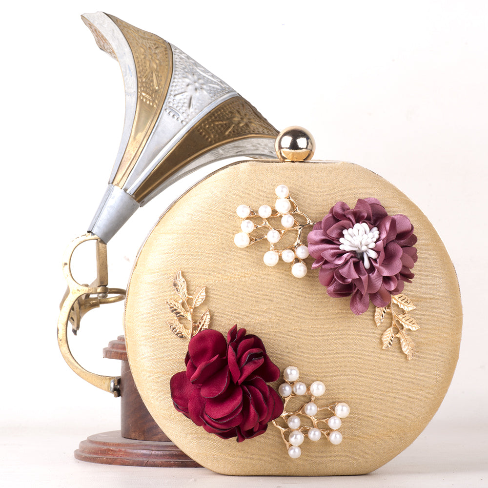 Floral Embellished Clutch Bag | Pearl & Flower Wedding Evening Bag
