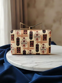 Pastel Art Woman Clutch with Floral Detail | Elegant Statement Evening Handbag