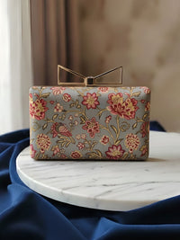 Pastel Art Woman Clutch with Floral Detail | Elegant Statement Evening Handbag