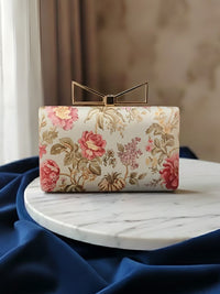 Pastel Art Woman Clutch with Floral Detail | Elegant Statement Evening Handbag