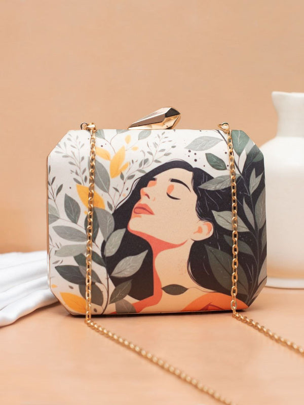 Printed Statement Clutch with Chain Strap | Elegant Evening Handbag
