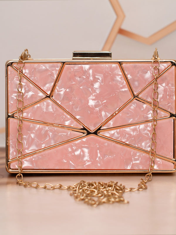 Blush Pink Geometric Clutch | Luxury Acrylic Evening Bag with Chain