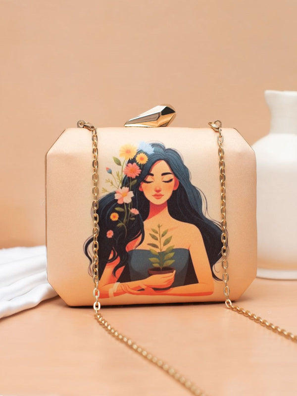 Printed Statement Clutch with Chain Strap | Elegant Evening Handbag