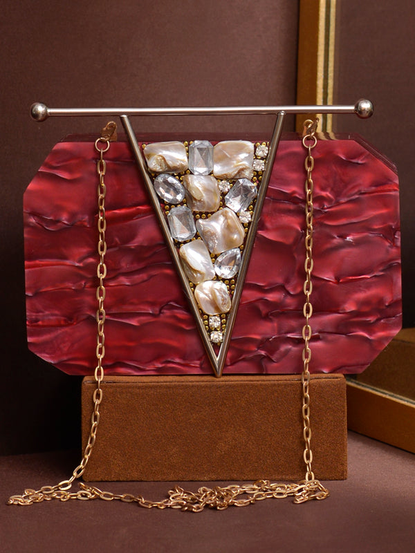 Red Statement Clutch Bag with Crystal & Pearl Detail | Luxury Evening Party Purse