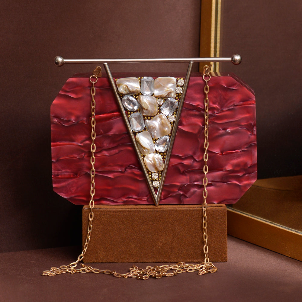 Red Statement Clutch Bag with Crystal & Pearl Detail | Luxury Evening Party Purse