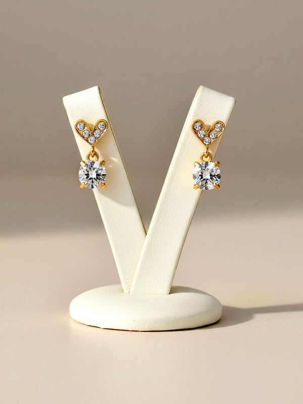 Gold Heart Crystal Drop Earrings | Elegant Dainty Statement Jewelry