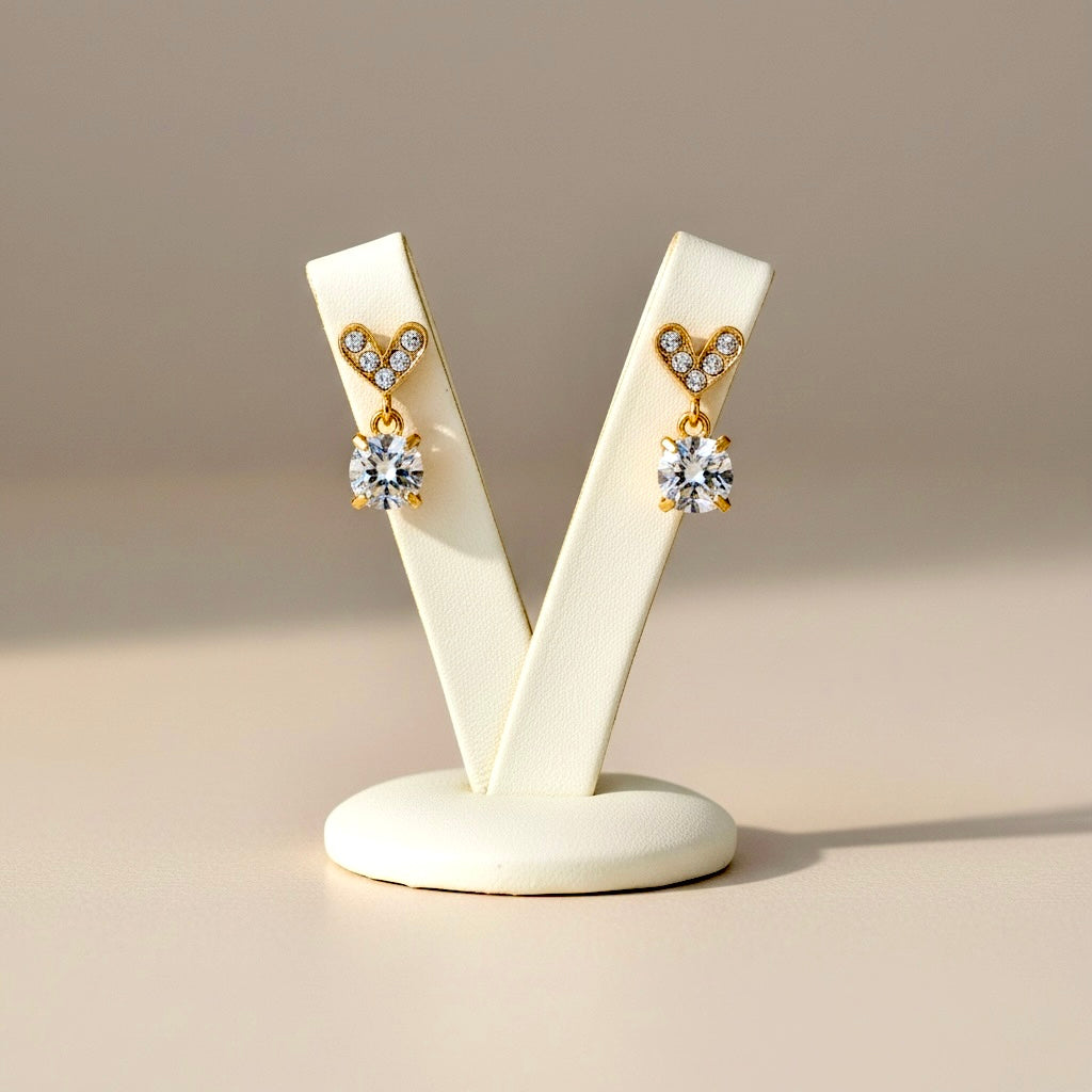 Gold Heart Crystal Drop Earrings | Elegant Dainty Statement Jewelry