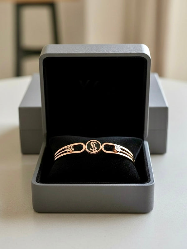 Gold Minimalist Designer-Inspired Cuff Bracelet with Crystal Accents | Luxury Statement Open Bangle
