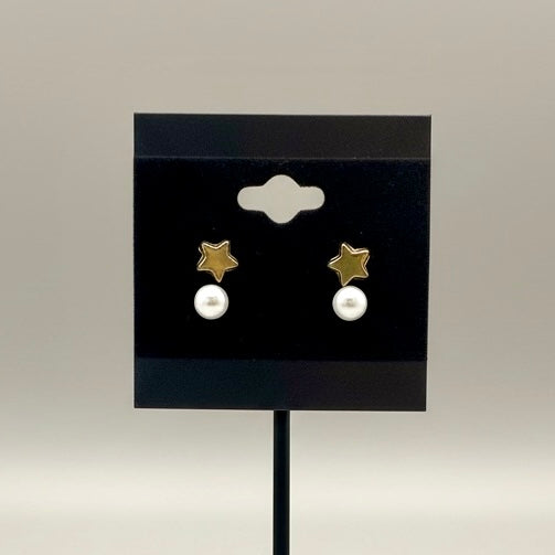 Gold Star & Pearl Drop Stud Earrings | Dainty Minimal Everyday Jewelry