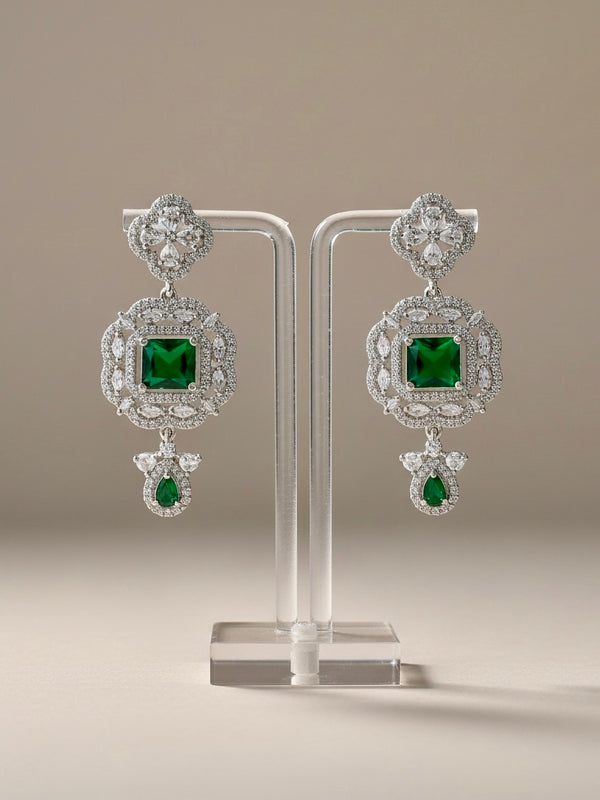 Green Crystal Statement Earrings | Sapphire-Inspired Luxury Drop Earrings