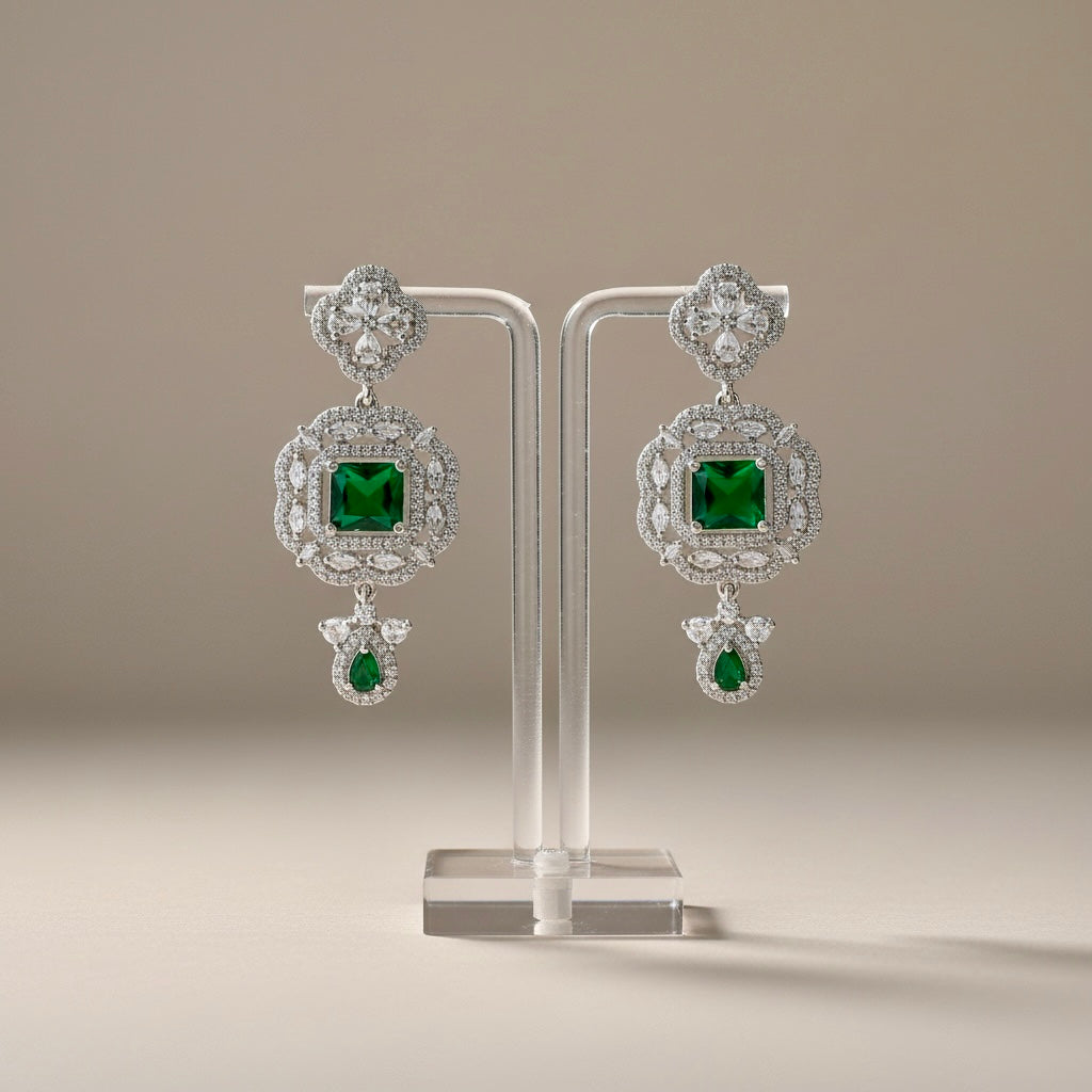 Green Crystal Statement Earrings | Sapphire-Inspired Luxury Drop Earrings