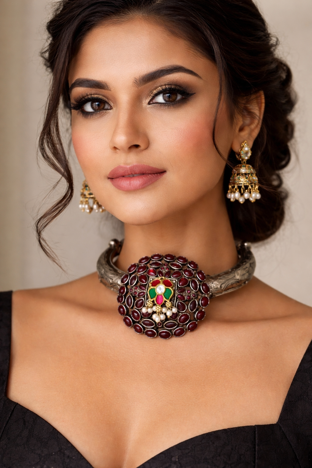 Silver plated Red stone Hasli