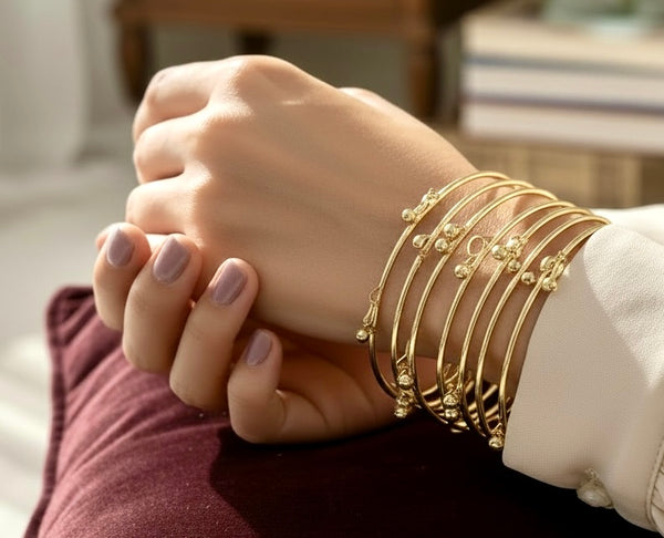 Kashmiri-Inspired Gold Tone Bangle Set | Minimal Stackable Bracelets