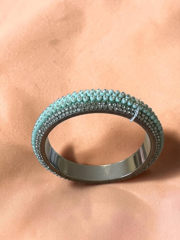 Mint Beaded Crystal Statement Bangle | Elegant Stone Embellished Kada Bracelet