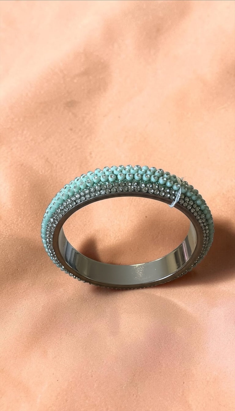 Mint Beaded Crystal Statement Bangle | Elegant Stone Embellished Kada Bracelet