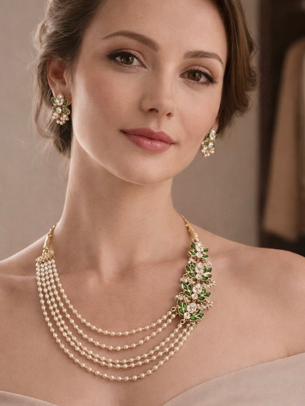 Three Layered Statement Necklace set with earrings