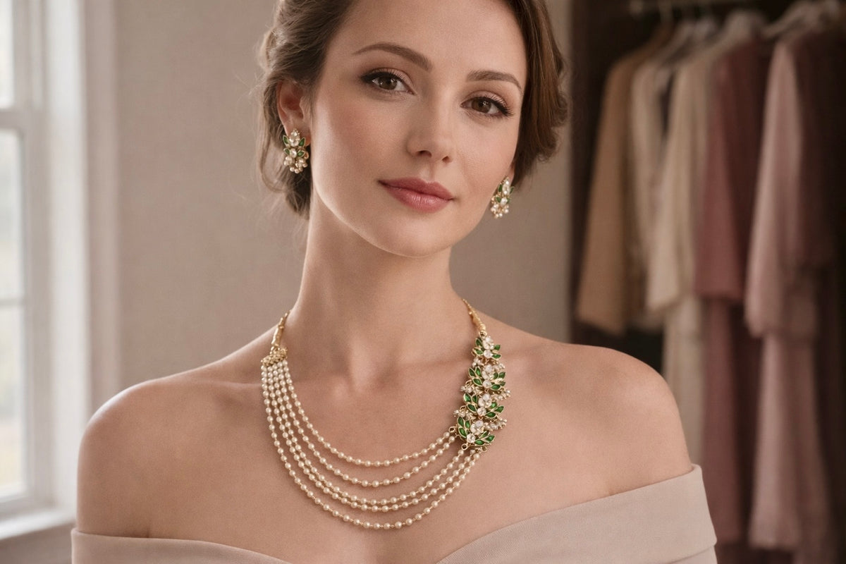 Three Layered Statement Necklace set with earrings