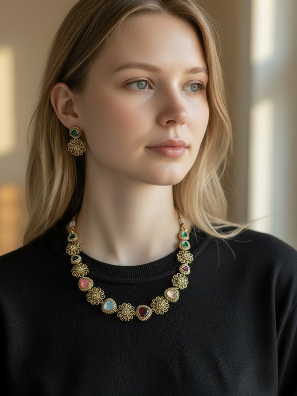 Floral Kundan Necklace Set