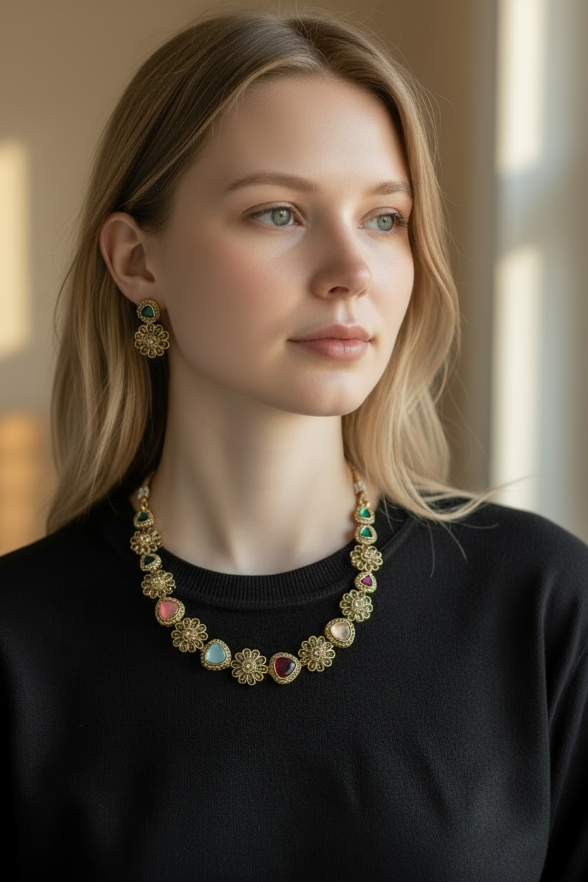 Floral Kundan Necklace Set