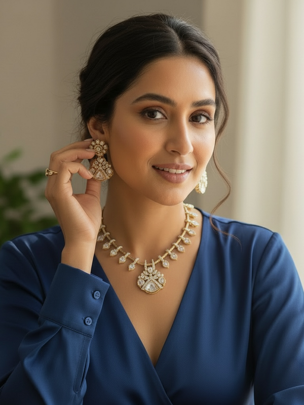 Diamond-Look Necklace Set with Matching Earrings | Elegant Statement Jewelry