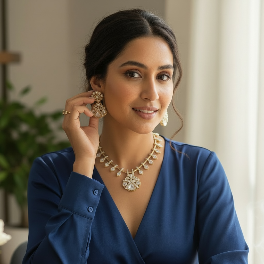Diamond-Look Necklace Set with Matching Earrings | Elegant Statement Jewelry