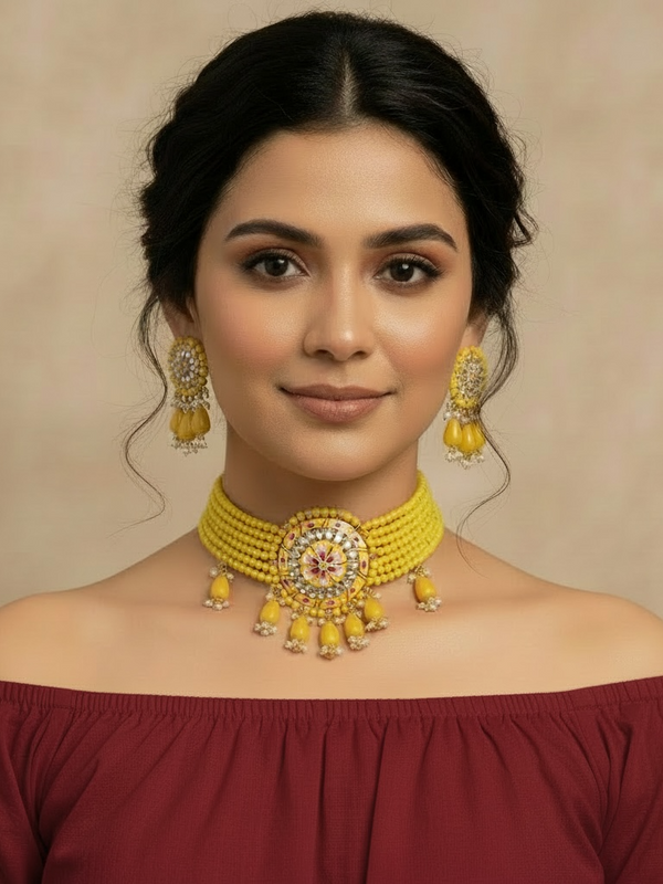 Polki Styled Floral Choker Jewelry