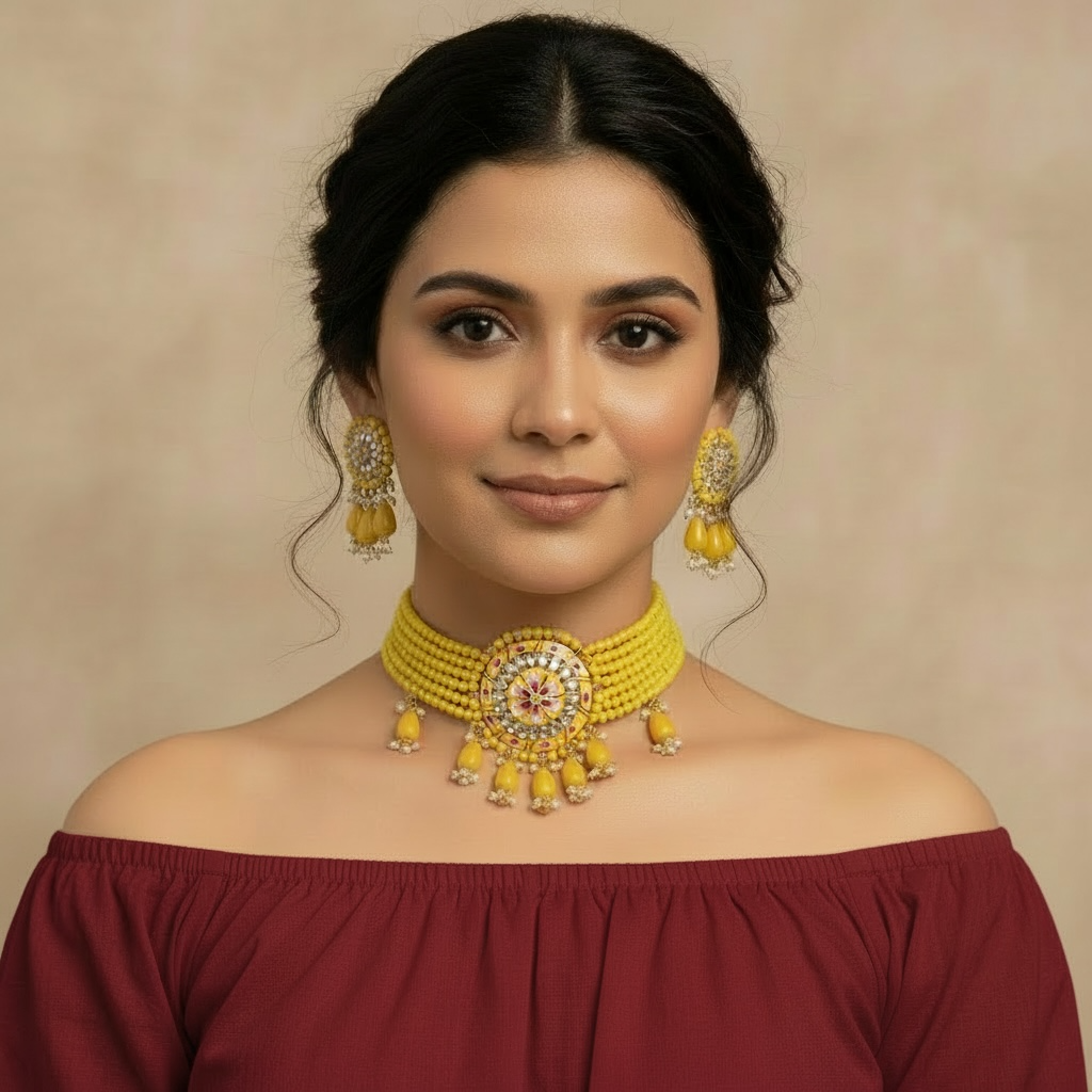 Polki Styled Floral Choker Jewelry
